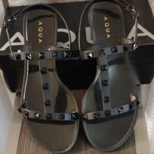 Aqua Black Sandals with Studded Straps